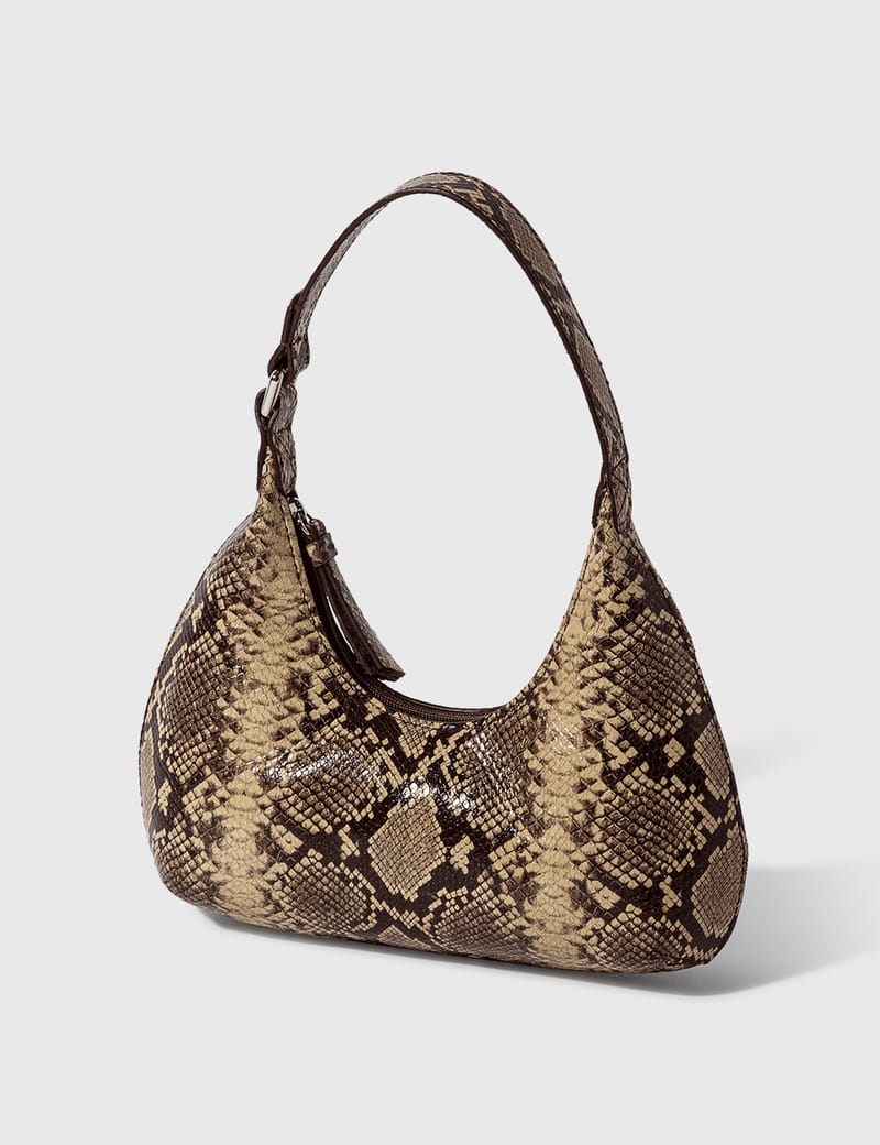 〈SALE!〉Baby Amber Fuchsia Circular Croco Embossed Leather BY FAR - Baby Amber Mocha Snake Print Leather Bag | HBX