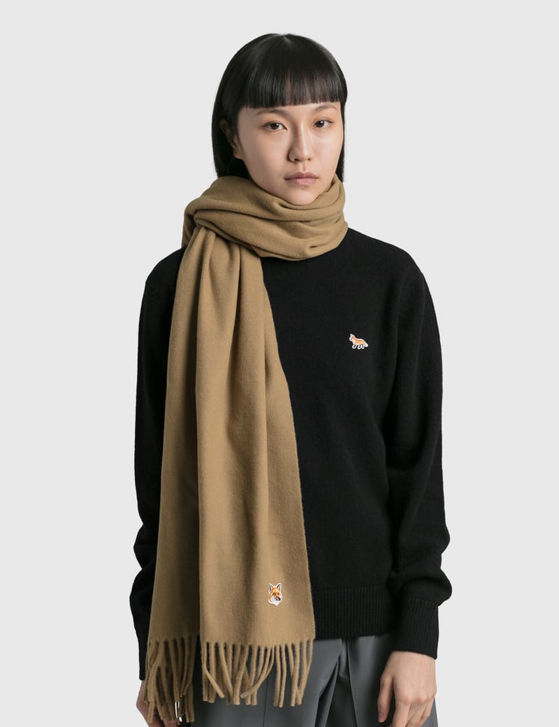 Maison Kitsuné - Fox Head Patch Wool Scarf | HBX - Globally