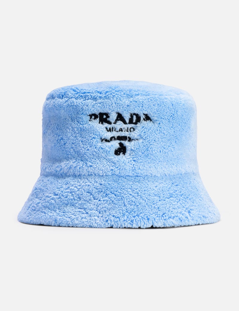 Prada Shearling Bucket Hat - Blue shearling bucket hat, exterior