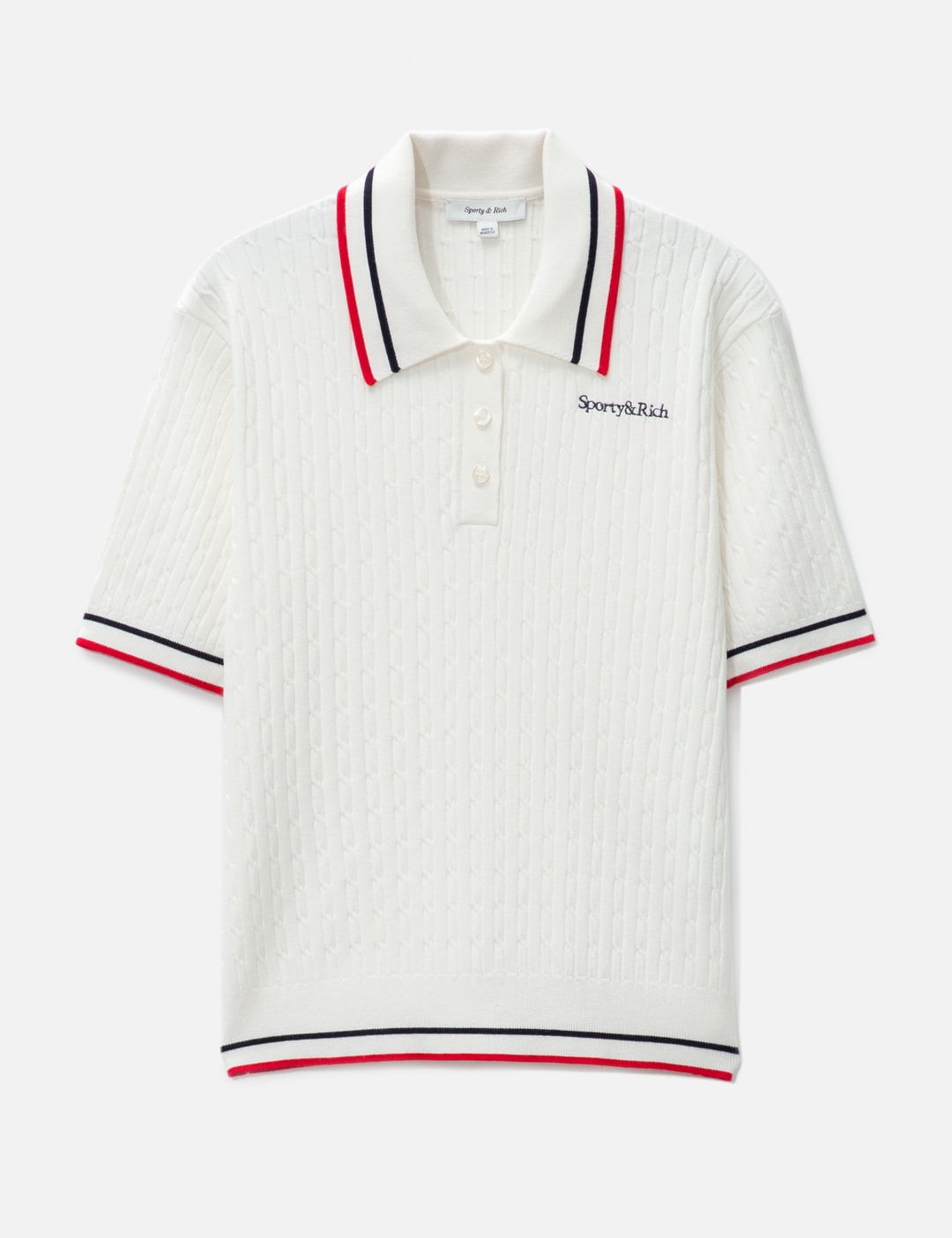 Sporty & Rich Serif Logo Rugby Polo in Dark Navy/White/Merlot