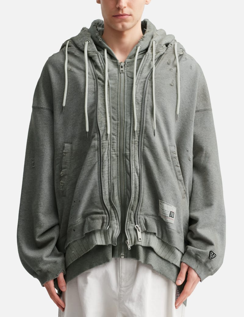 Maison Mihara Yasuhiro Triple Layered Zip-up Hoodie - Distressed