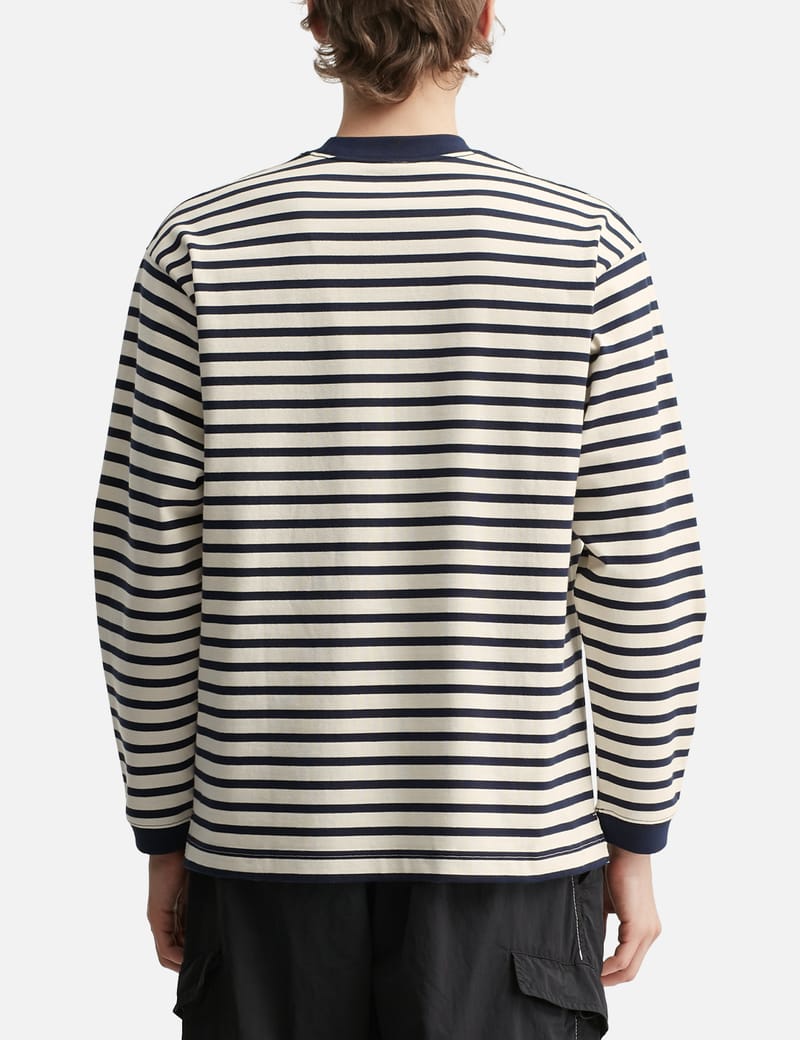 and wander Stripe Pocket Long Sleeves T-Shirt - Functional cotton