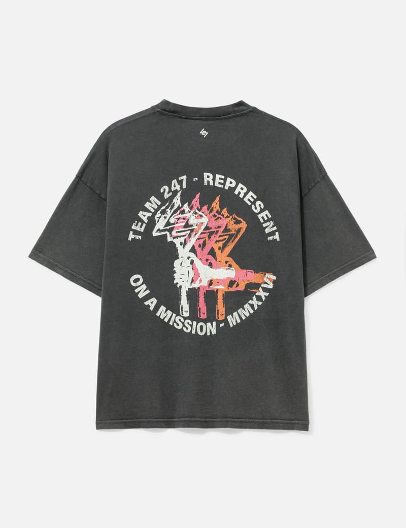 Represent 247 Torch Boxy T-Shirt - Washed black oversized vintage