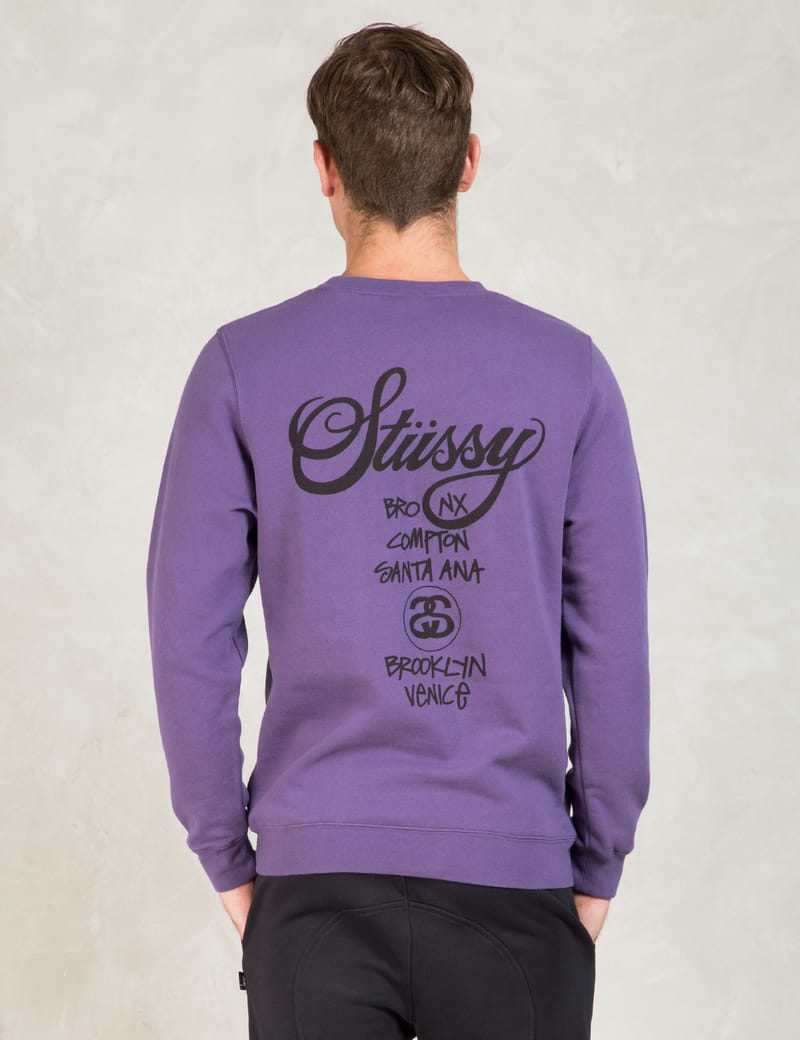 Stüssy - Purple World Tour Crewneck Sweater | HBX - Globally