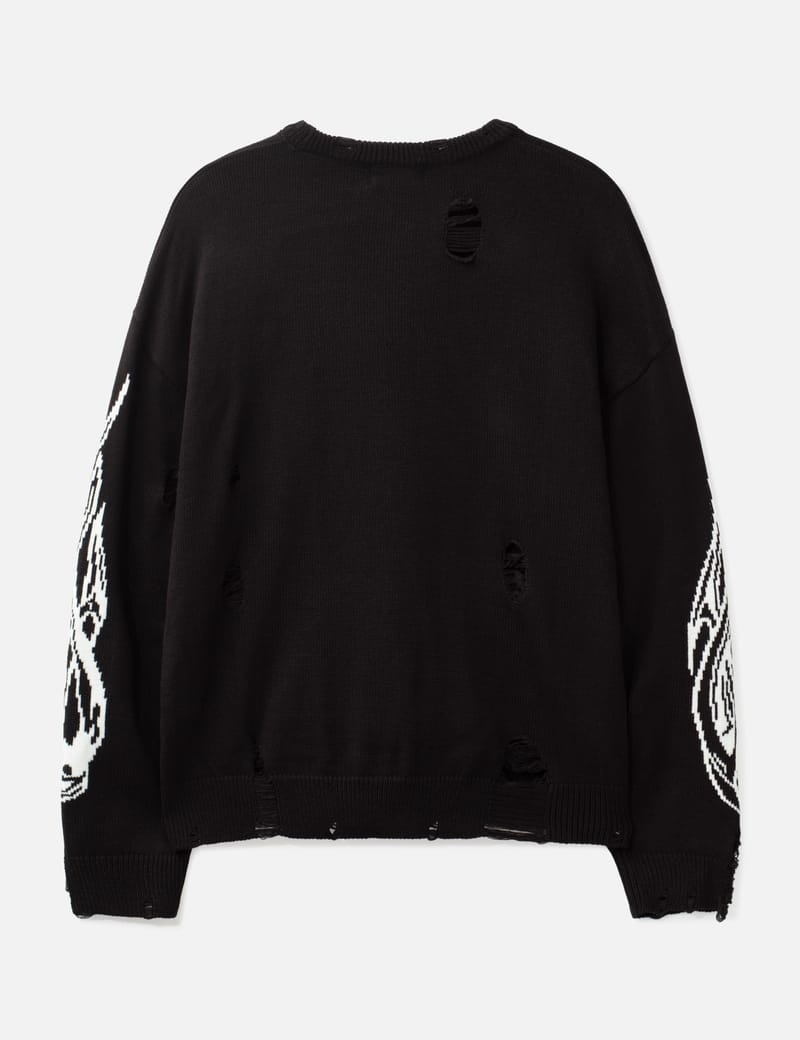 THUG CLUB Chrome Skull Knit Sweater - Semi-oversized distressed