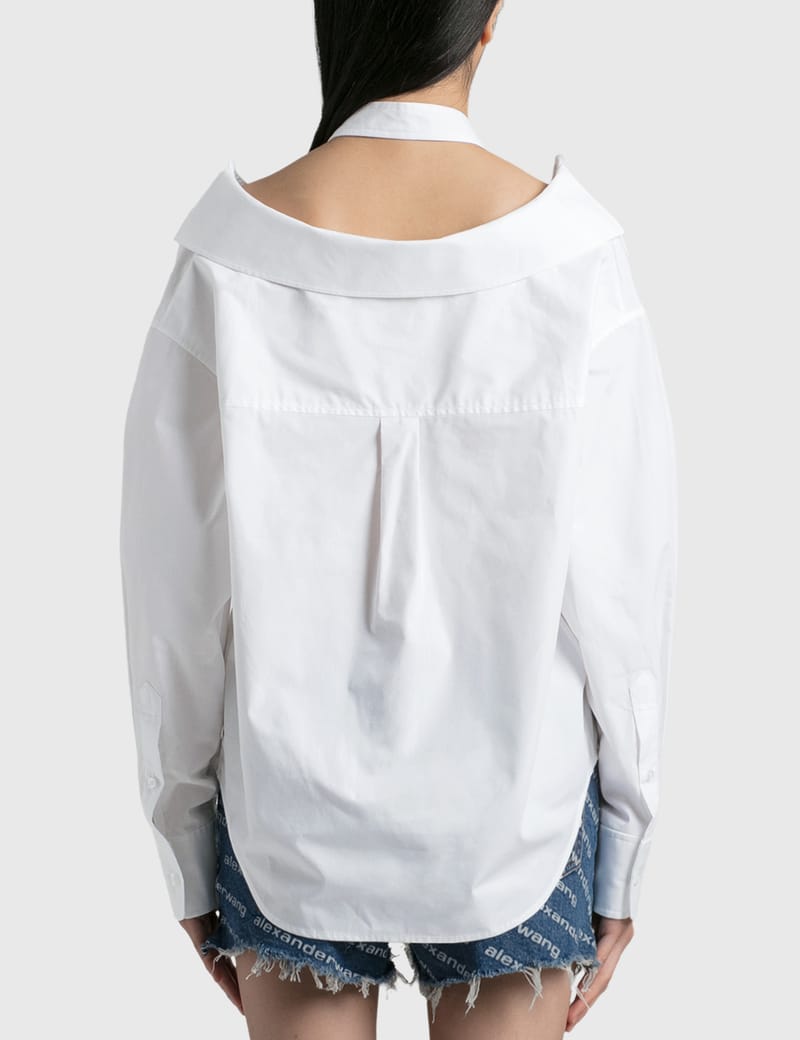 T By Alexander Wang - Off Shoulder Boyfriend Shirt With
