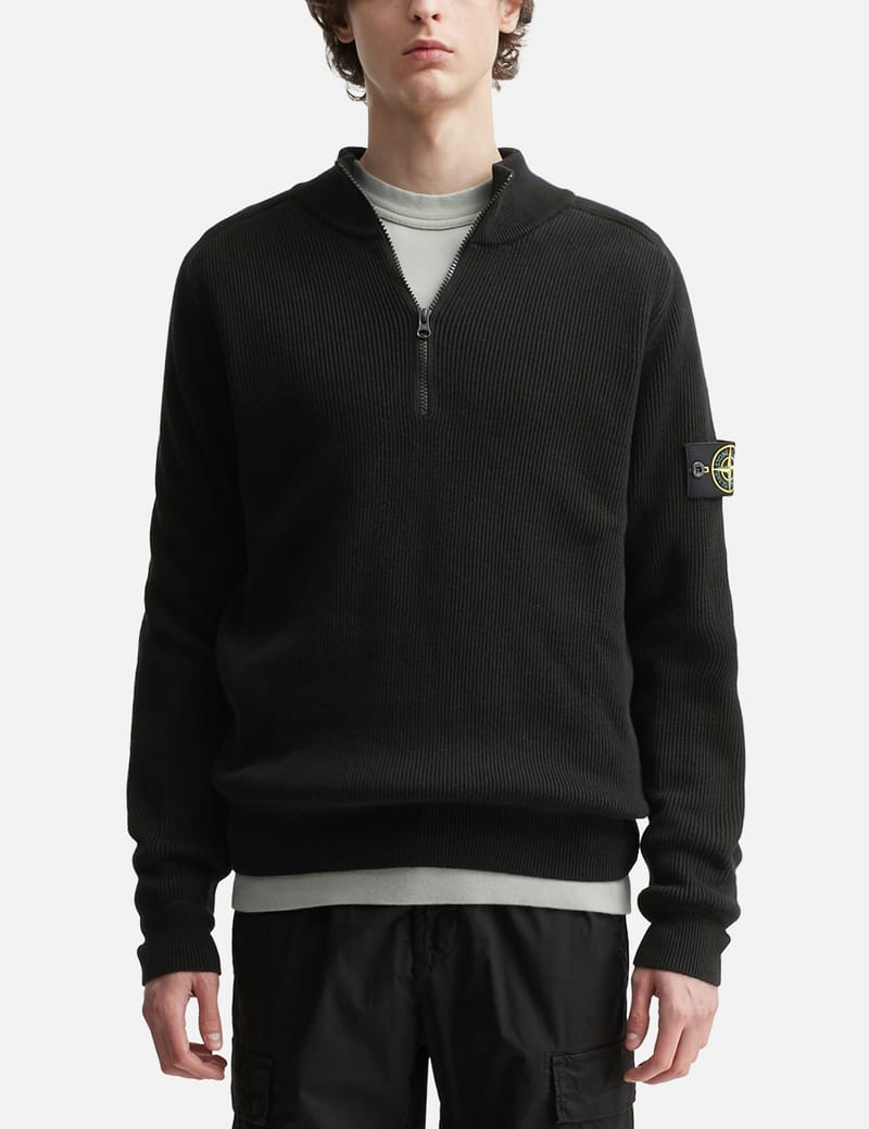 Stone Island Half Zip Waffle Knit - Black 100% cotton half-zip