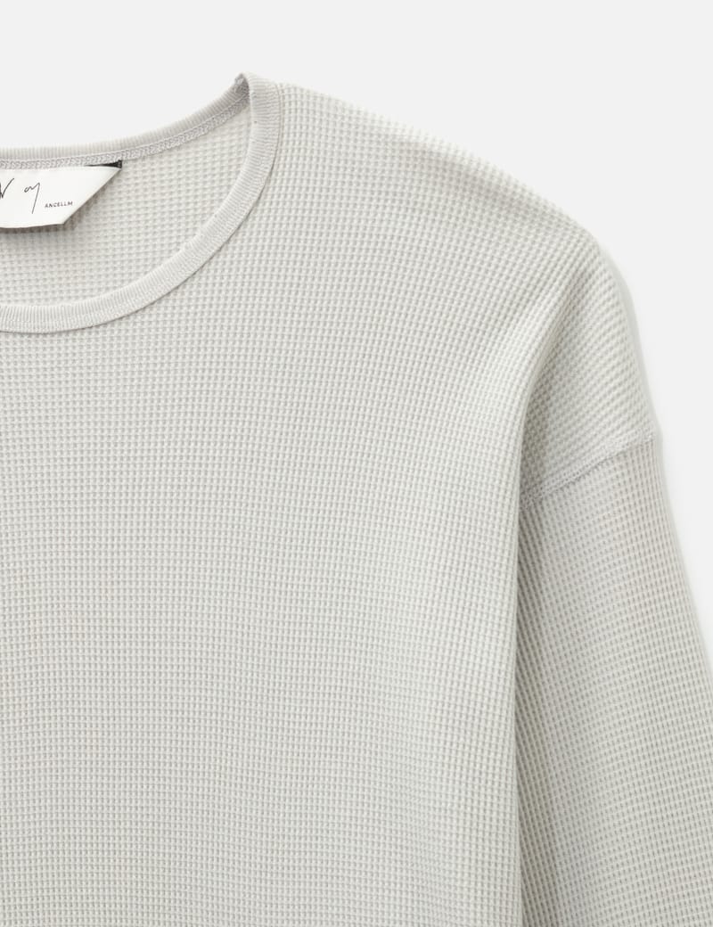 ANCELLM Damage Waffle Crew LS - Distressed cotton waffle-knit