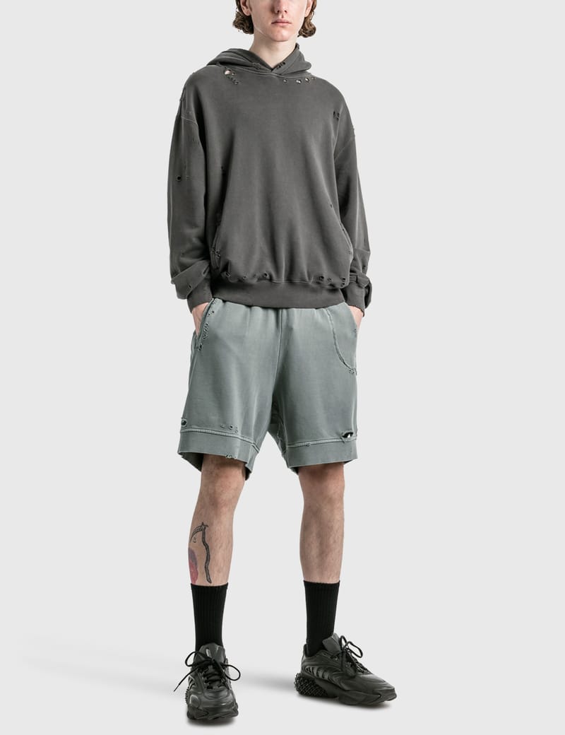 C2H4 RUIN DISTRESSED SWEAT SHORTS HBX Globally Curated