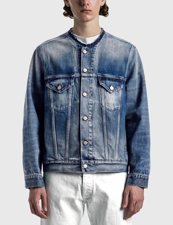 Maison Margiela CROPPED COLLARLESS DENIM JACKET HBX Globally Curated Fashion and Lifestyle