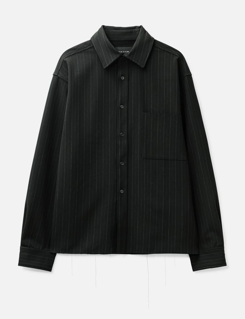 Beach Brains Hold LS Shirt - Relaxed boxy fit pinstripe shirt with