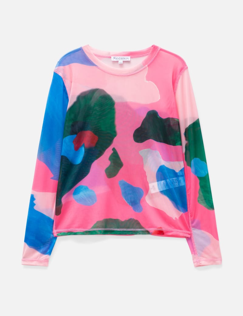 Tシャツ・カットソー J W ANDERSON LONG SLEEVE TRANSPARENT TOP WITH PRINT JW Anderson Pink Printed Long Sleeve T-Shirt JW Anderson