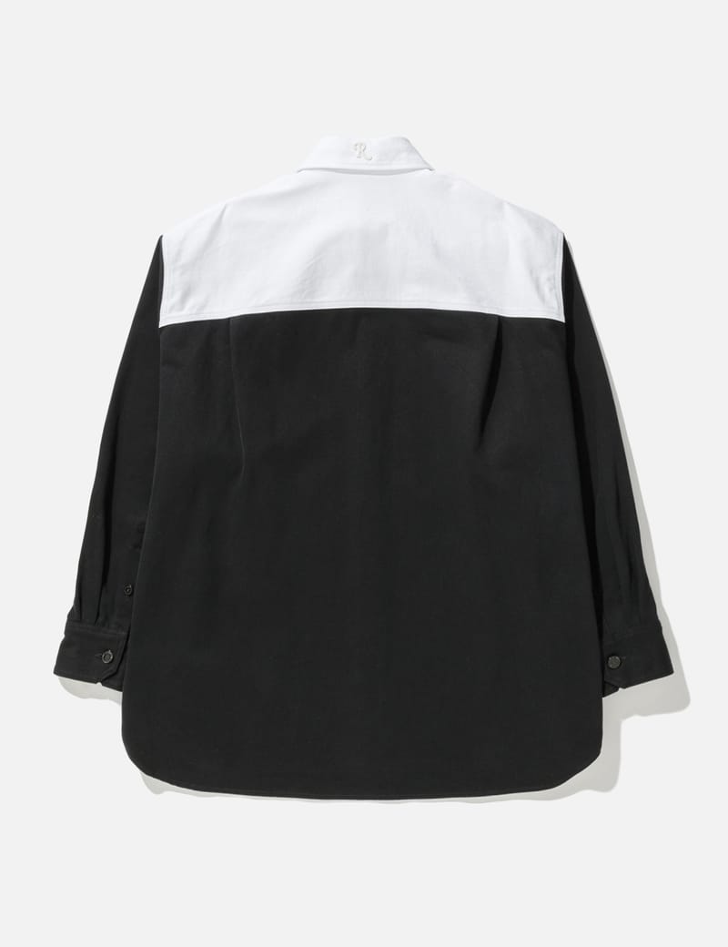 Raf Simons - OVERSIZED BICOLOR DENIM SHIRT WITH R PIN IN BACK | HBX