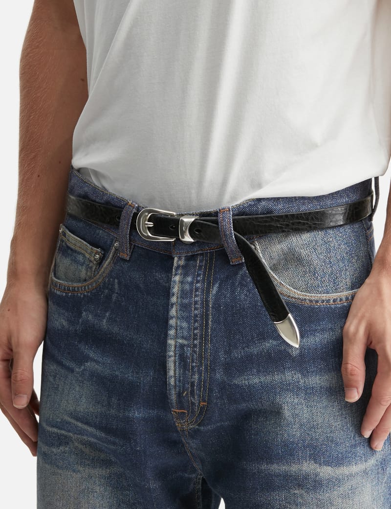 Our Legacy Leather Belt - Italian black leather belt with metal