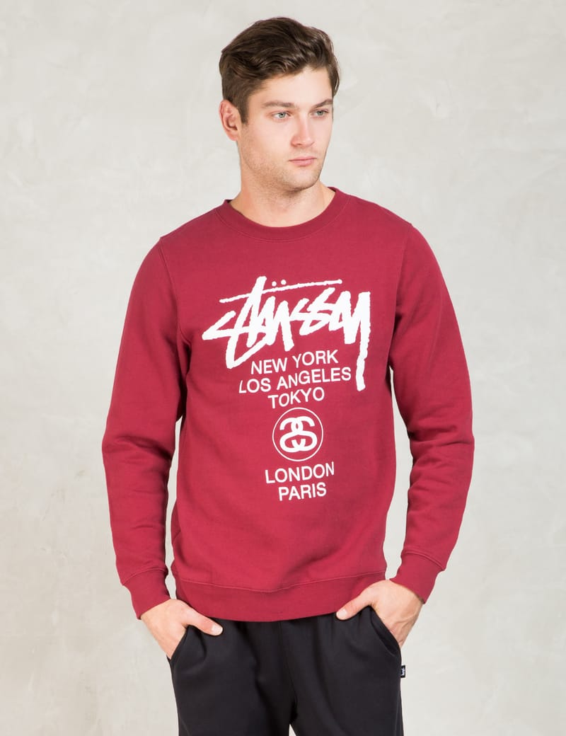 Red best sale stussy sweatshirt