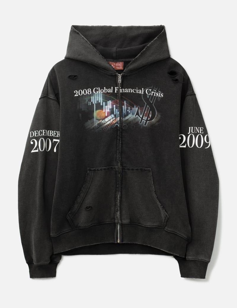 Praying Financial Crisis Destroyed Hoodie - Edgy cotton zip-up