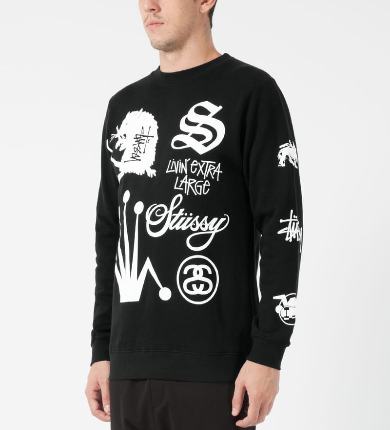 Stüssy - Black Crown Collage Crewneck Sweater | HBX - Globally