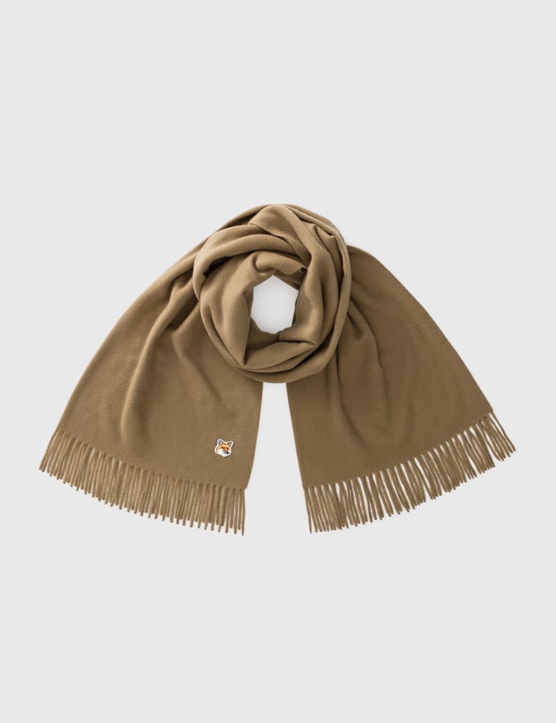 Maison Kitsuné - Fox Head Patch Wool Scarf | HBX - Globally