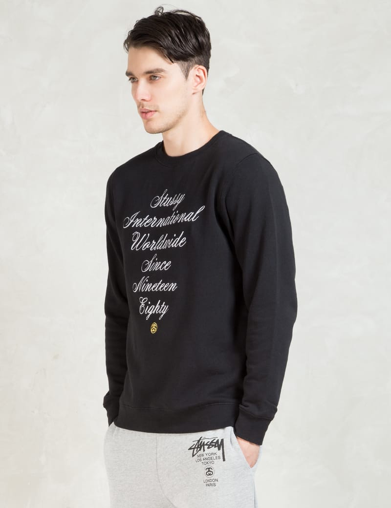 Stüssy - Black Script Int. Emb. Crewneck Sweater | HBX - Globally