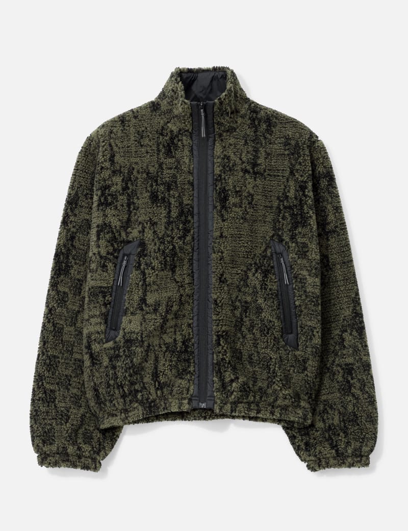 ROA Ewe Furry Jacket - Olive oversized faux-fur jacket with high