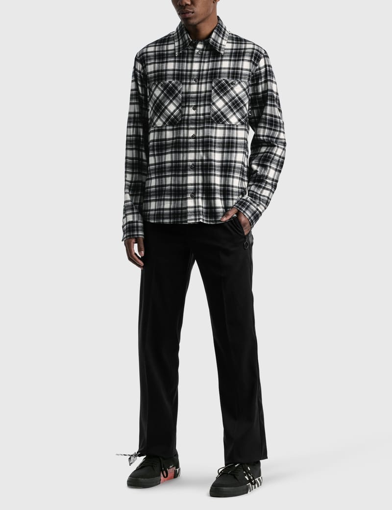 OFF-WHITE オフホワイト CHECKED FLANNEL SHIRT OFF-WHITE Logo Print Checked Flannel Overshirt Black/White/Pink