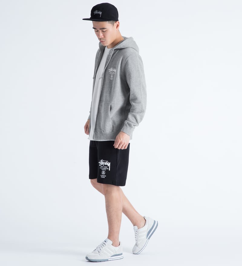 Stüssy - Heather Grey World Tour Zip Hoodie | HBX - Globally