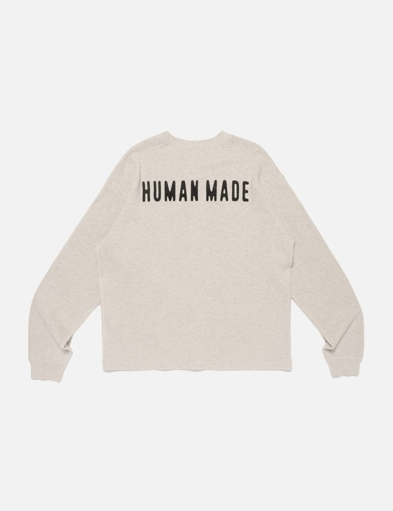 Human Made Henley Neck Shirt - White textured cotton thermal