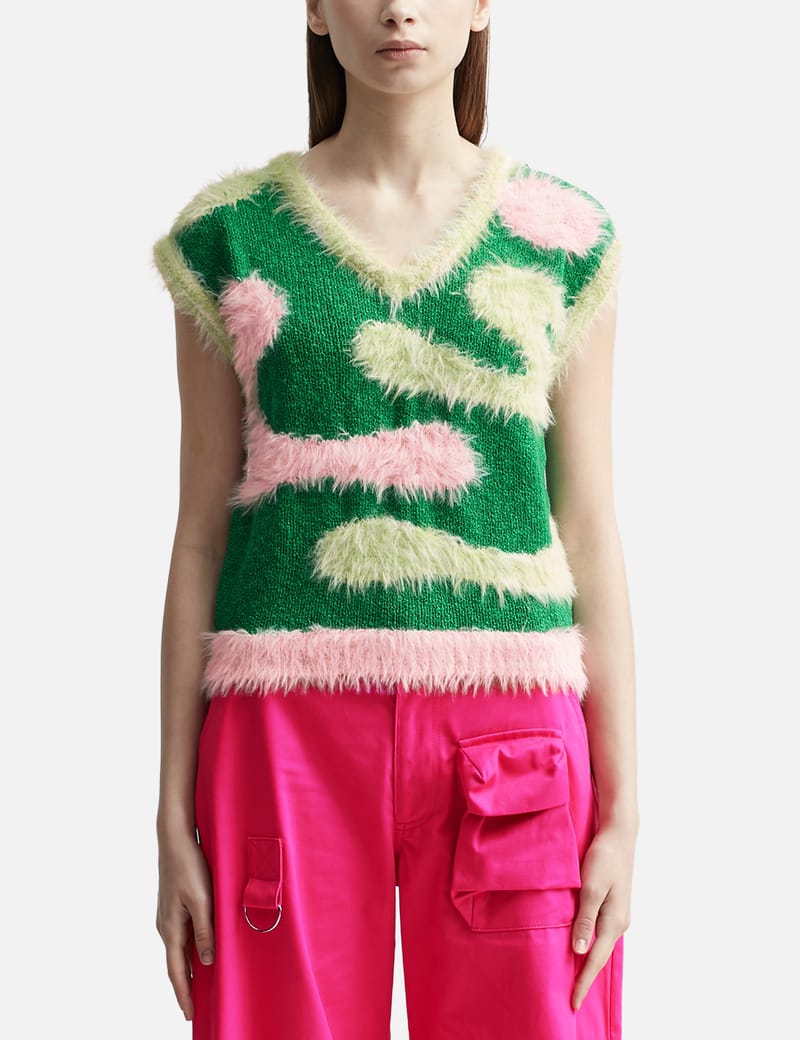 トップス ANDERSSON BELL * SUSTAINABLE KNIT VEST Andersson Bell - Hairy Wave V Neck Knit Vest | HBX