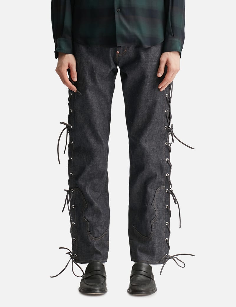 SUGARHILL Rigid Biker Denim Pants - Indigo cotton biker jeans with