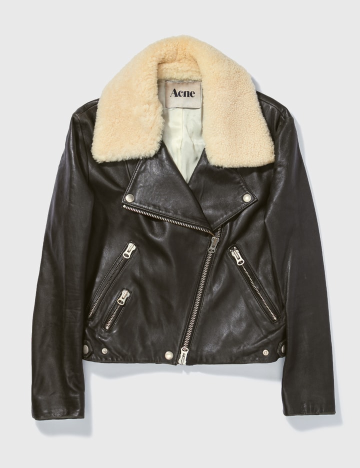 Acne Studios - ACNE STUDIOS LEATHER JACKET WITH SHEARING COLLAR | HBX ...