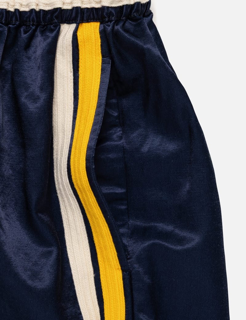 Human Made Game Shorts - Navy satin shorts with graphic patch and
