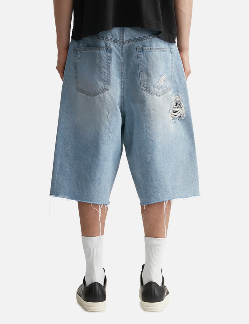 パンツ Protocol Index 26ss LONG ZIPPER SHORTS Protocol-Index Long Zipper Fly Denim Shorts - distressed denim