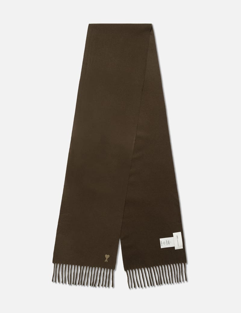 アミパリス　ブラウン ウール AMI DE COEUR スカーフ Ami Brown Wool Scarf With Ami De Coeur Patch - 贅沢なカシミヤ風