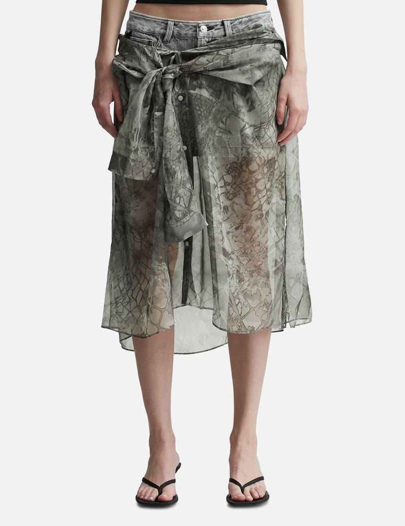 Prada - Cloth And Mesh Midi-Skirt | HBX - Globally Curated Fashion 