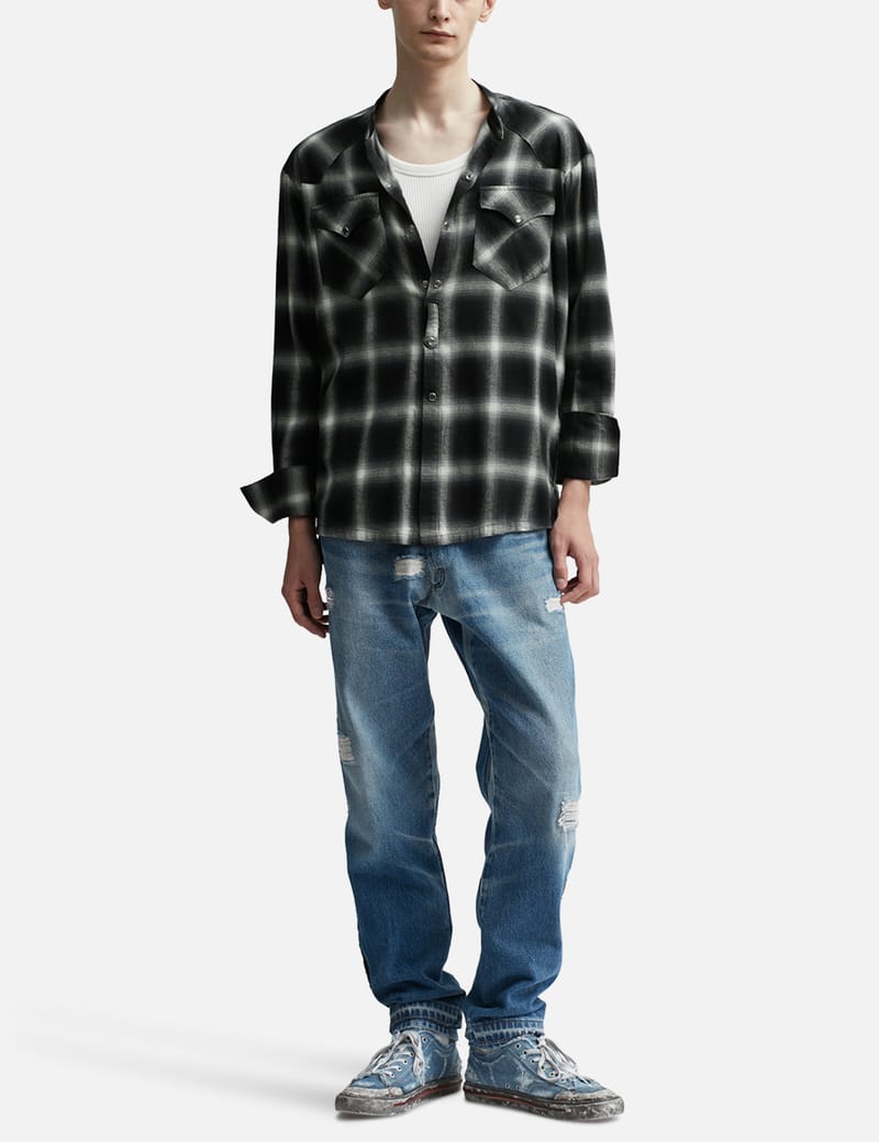 Black White Plaid Western Studio Shirt