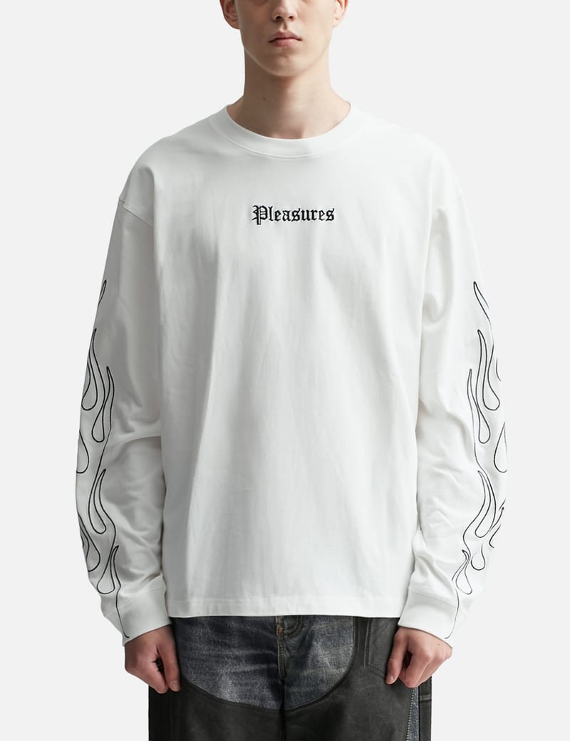 PLEASURES★FIERY HEAVYWEIGHT LONGSLEEVE ホワイト 長袖Tシャツ Pleasures - FIERY HEAVYWEIGHT LONGSLEEVE | HBX - Globally