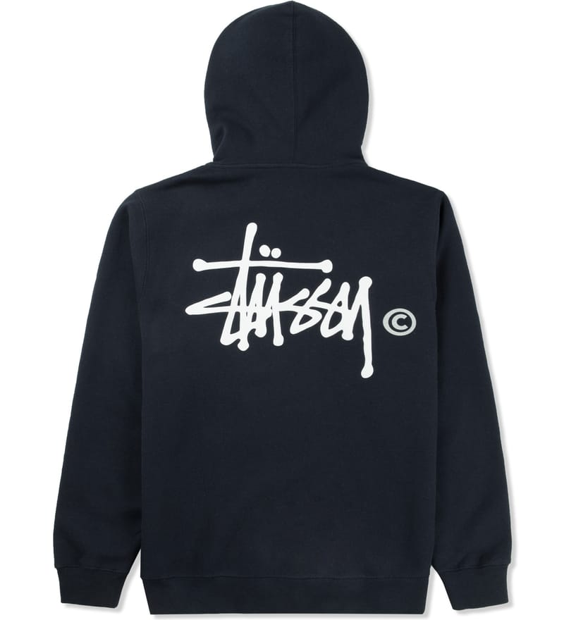 Stüssy - Navy Basic Logo Zip Hoodie | HBX