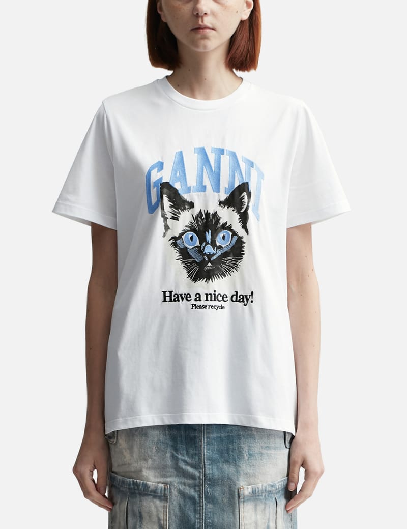 GANNI ねこ　Tシャツ Ganni - Basic Jersey Cat Relaxed T-Shirt | HBX