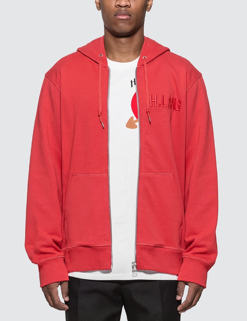 Helmut Lang Embroidered Logo Zipped Hoodie HBX Globally