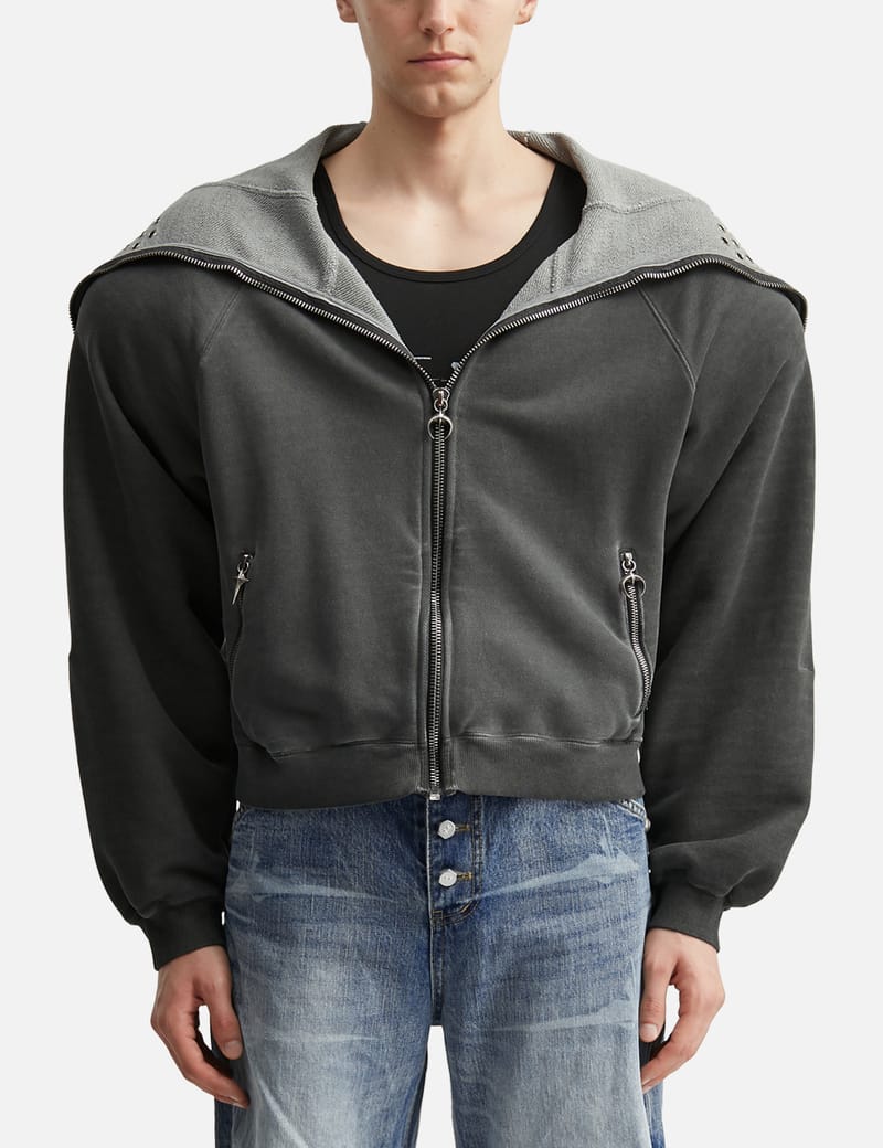 THUG CLUB Bulk Shoulder Gladiator Zip-Up Hoodie - Oversized