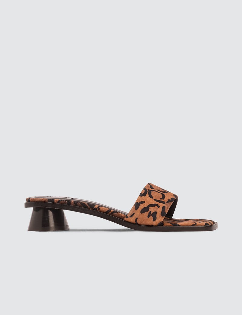 BY FAR Sonia Leopard Print Suede Leather Sandals HBX