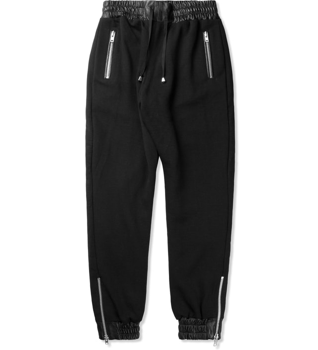 clothsurgeon - Black Leather Cuff Sweatpants | HBX