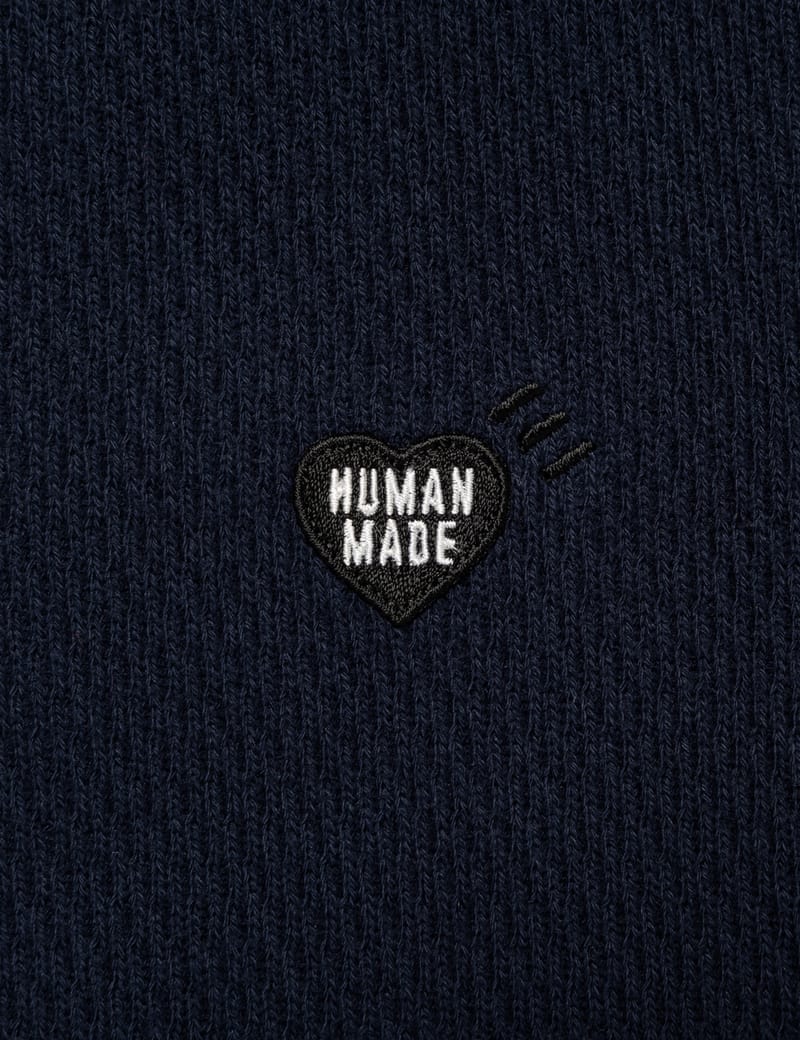 Human Made Henley Neck Shirt - Navy textured thermal cotton with