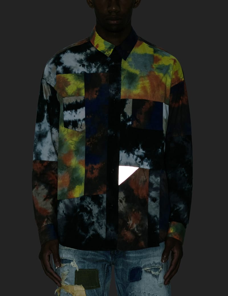 FDMTL - Rinse Tie Dye Boro Patchwork Shirt | HBX