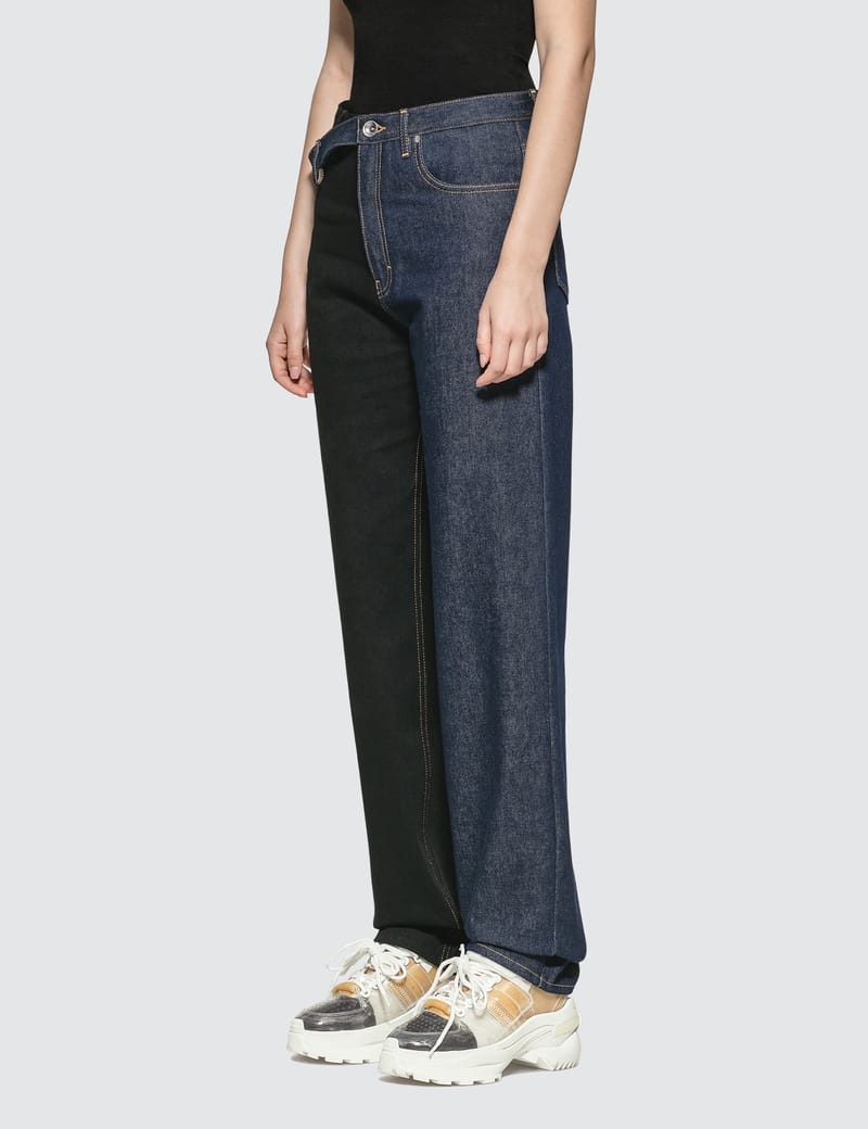 Maison Margiela - Two Tone Side-belt Jeans | HBX - Globally Maison Margiela - Two Tone Side-belt Jeans | HBX - Globally