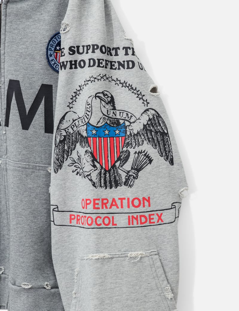 Protocol-Index Reconstructed Zip Hoodie - Distressed cotton zip