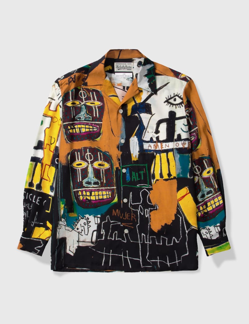 【美品】  WACKO MARIA / ワコマリア | 2021SS × Jean-Michel Basquiat / ジャン＝ミシェル・バスキア HAWAIIAN SHIRT (TYPE4) バスキア オープンカラー アロハ シャツ | S | オレンジ/ブラック | メンズTシャツ/カットソー(半袖/袖なし)