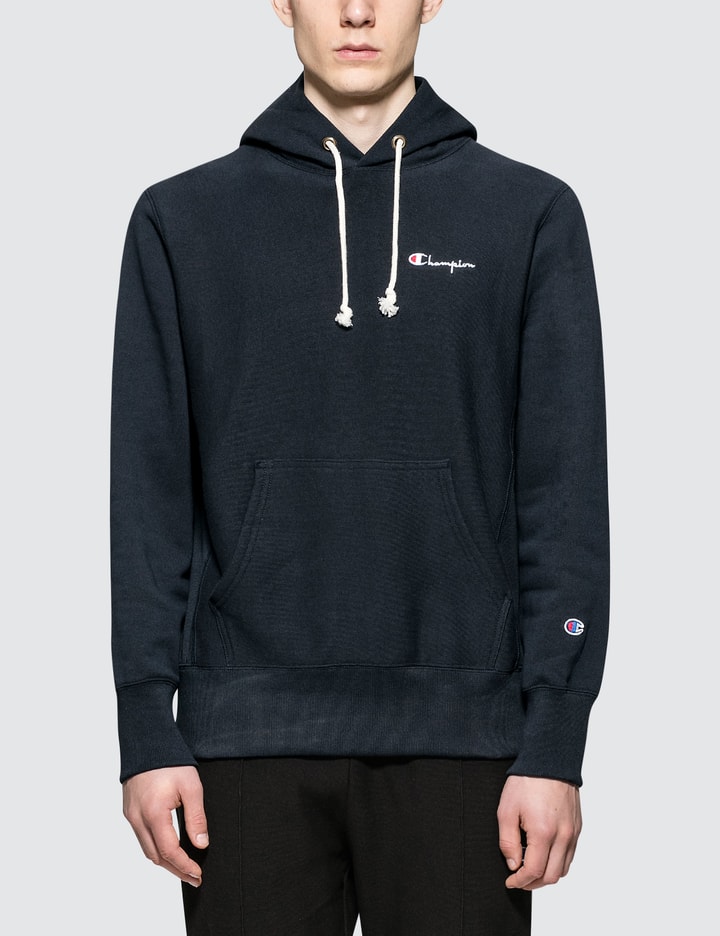 Small script logo reverse weave hoodie