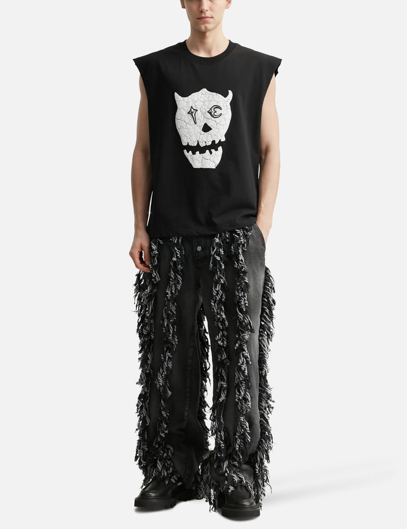 THUG CLUB TC Skull Sleeveless - Oversized black sleeveless tee
