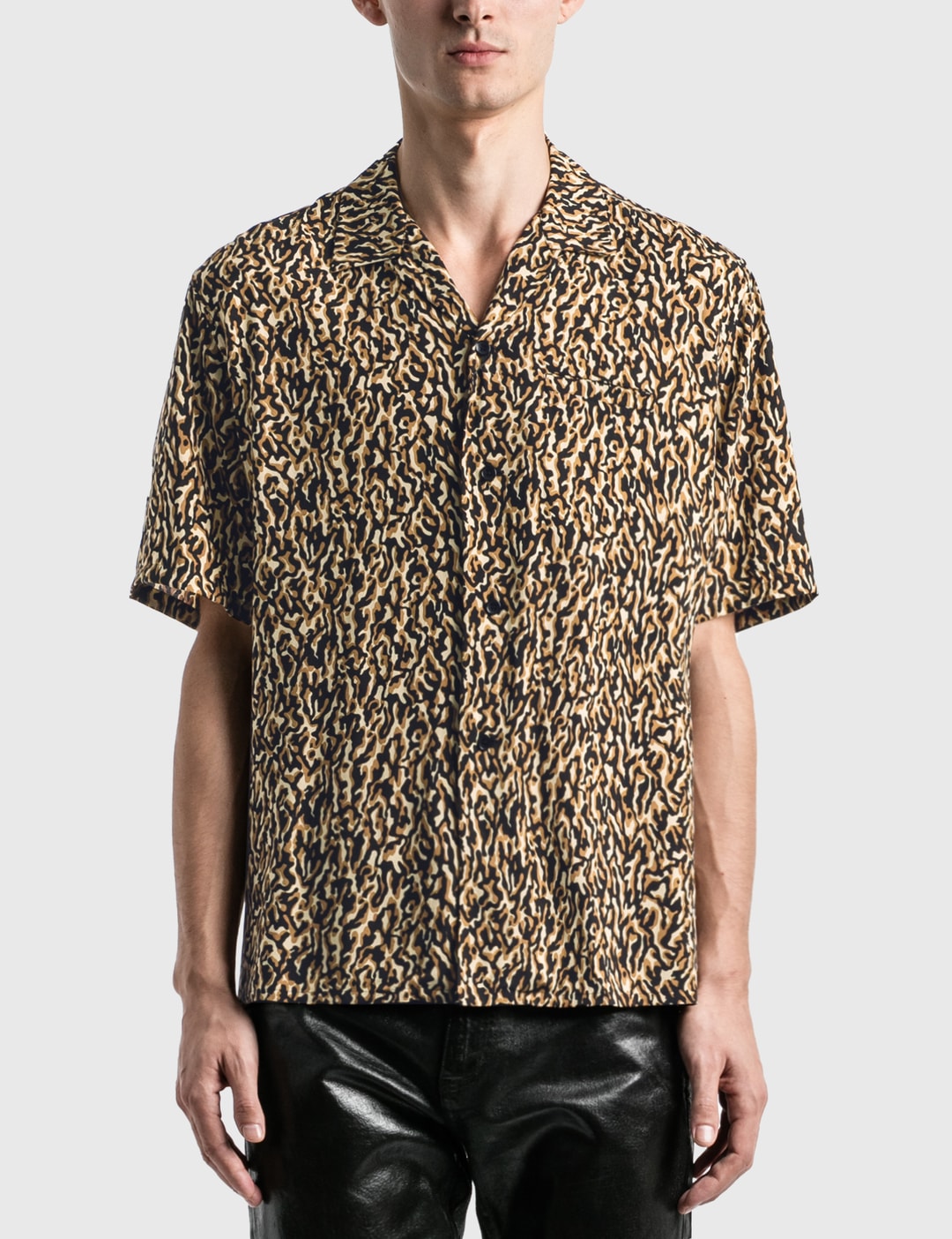 Saint Laurent - Leopard Print Camouflage Shark Collar Shirt | HBX ...